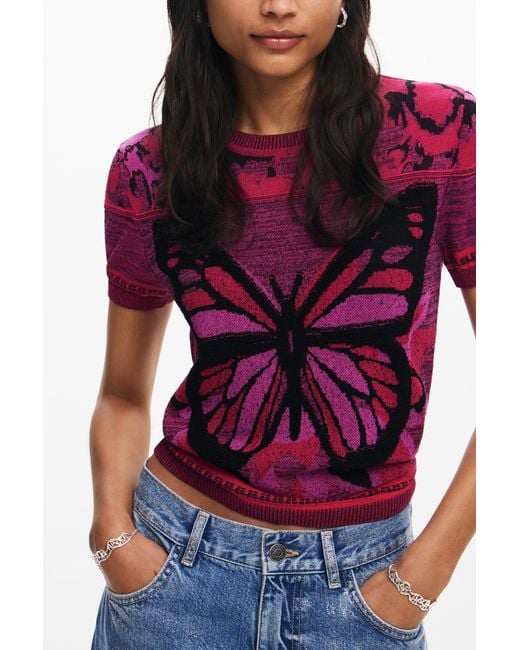 Desigual Red Butterfly Knit T-Shirt