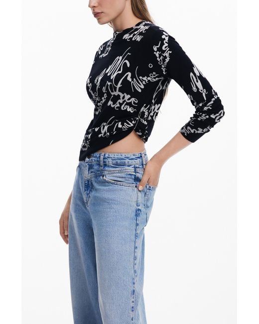 Desigual Blue Fine Lettering Sweater