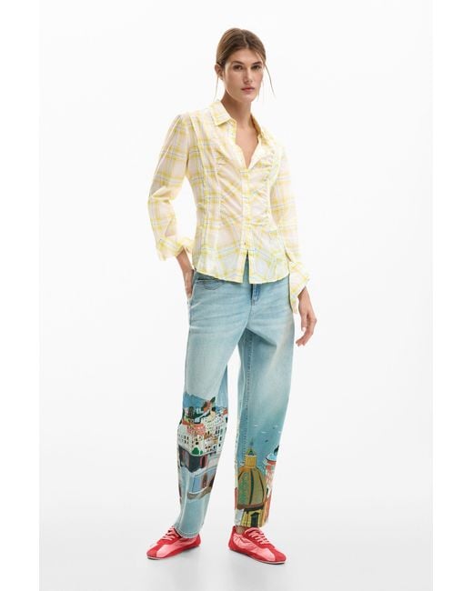 Desigual Natural Checkered Shirt, Cotton