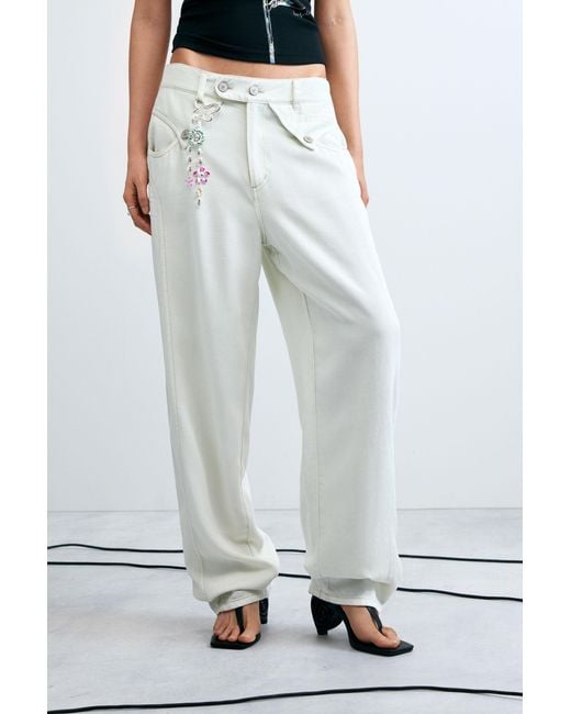 Desigual White Baggy Pants Buttons, Lyocell