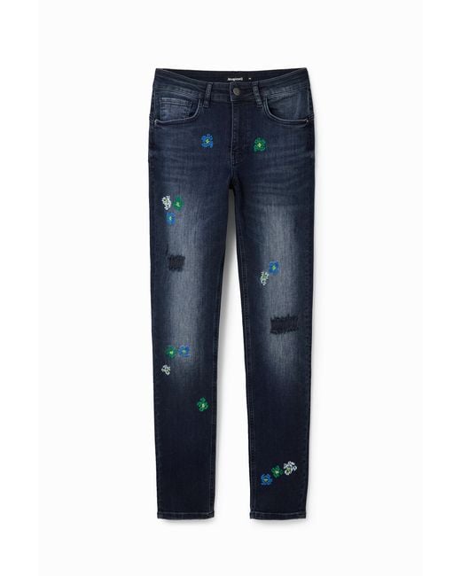 Desigual Blue Embroidered Push-Up Skinny Jeans, Cotton