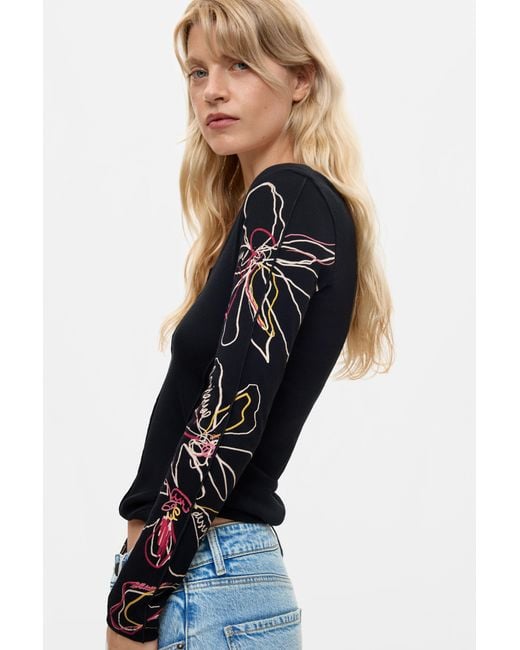 Desigual Blue Floral Long Sleeve T-Shirt, Cotton