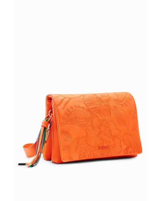 Desigual Midsize Crossbody Bag With Embroidered Flowers in Orange Lyst