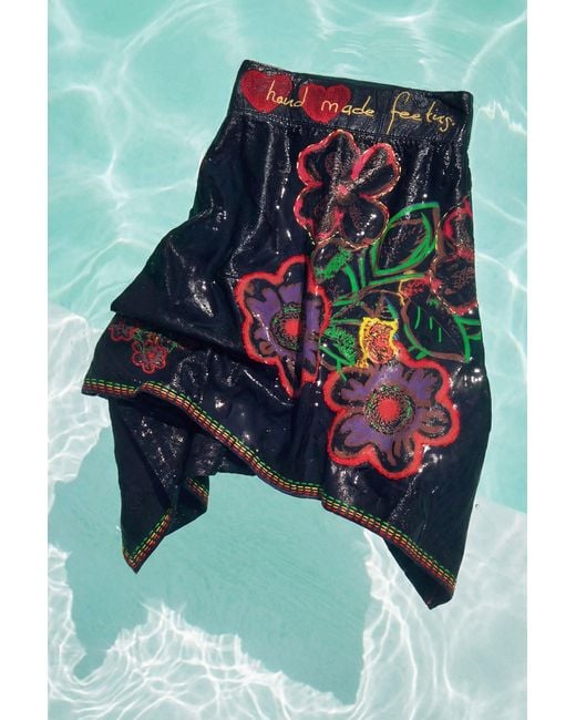 Desigual Black Embroidered Midi Skirt, Cotton