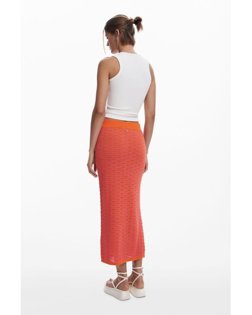 Desigual Red Wave Texture Midi Skirt