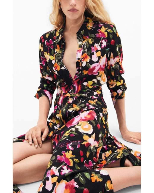 Desigual Red Floral Shirt Dress, Viscose