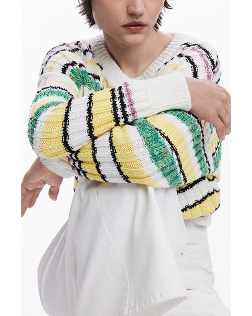 Desigual Multicolor Colorful Striped Sweater, Cotton