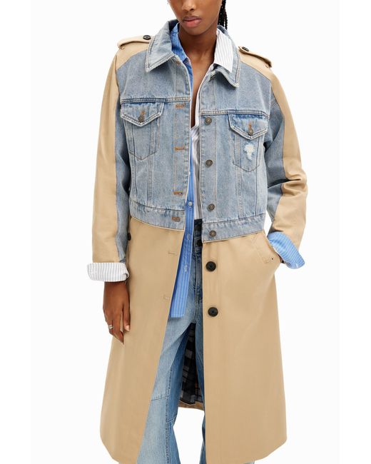 Desigual Blue Hybrid Denim Trench Coat