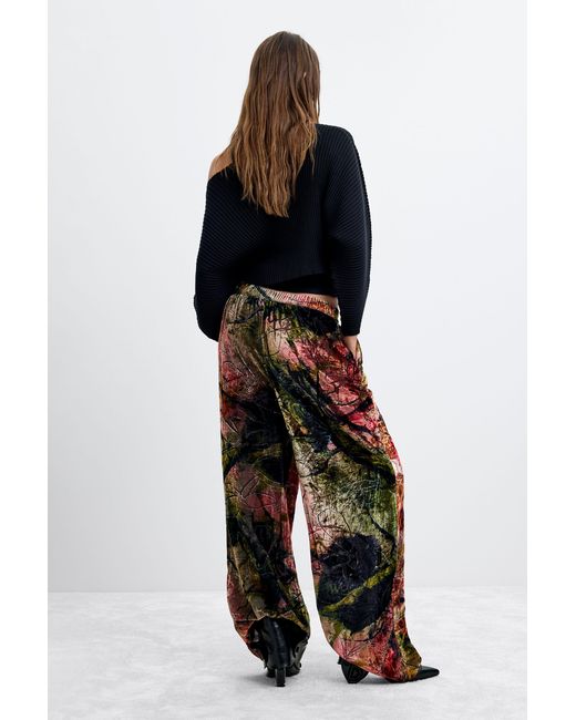Desigual Black Long Velvet Trousers M. C. Lacroix