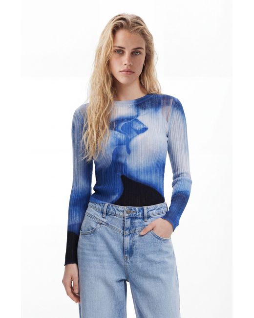 Desigual Blue Long Sleeve Kiss T-Shirt