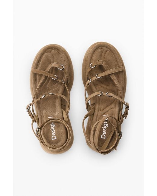 Desigual White Platform Leather Sandal, Cow Leather