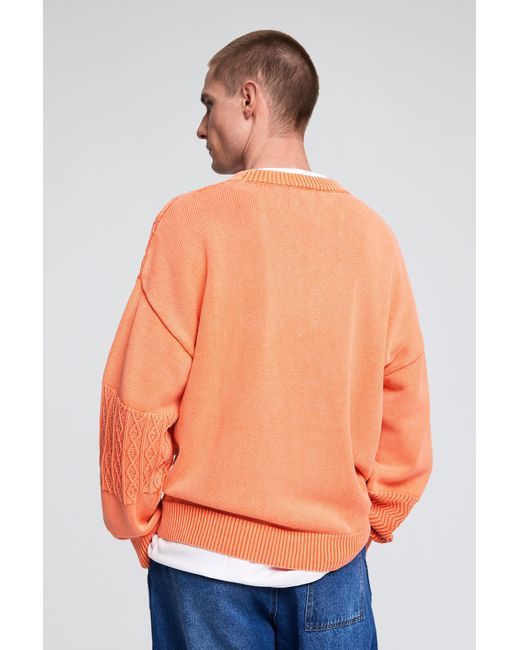 Desigual Orange Plain Knit Sweater, Cotton for men