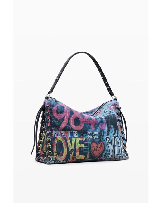 Desigual Blue Large Graffiti Bag