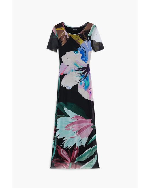 Desigual Black Watercolor Floral Fitted Dress, Polyester