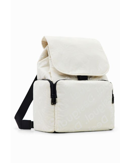 Desigual White Large Logo Backpack