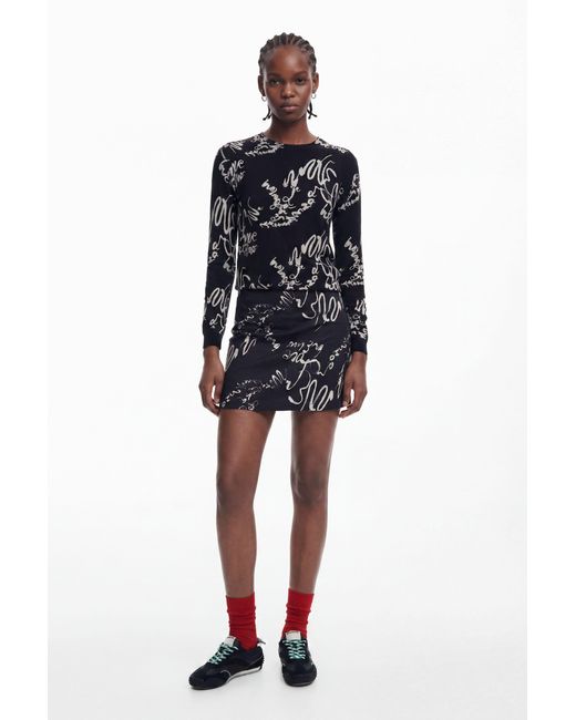 Desigual Black Minirock Mit Schriftzug, Cotton