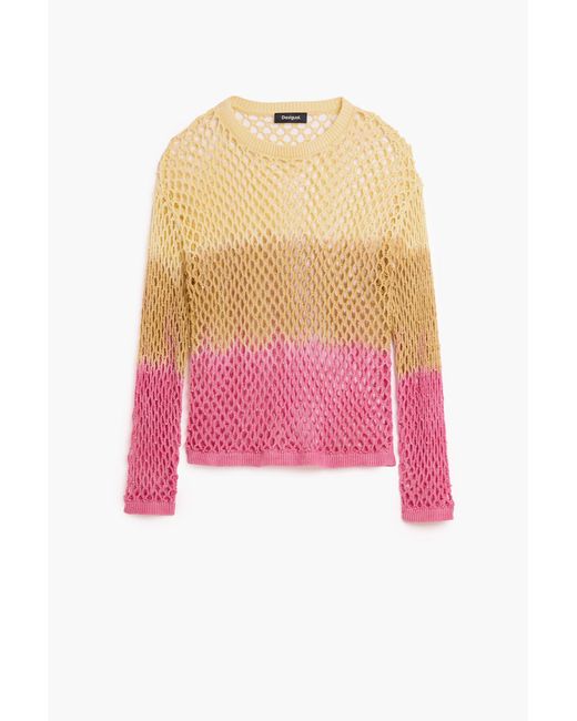 Desigual Red Openwork Crochet Sweater