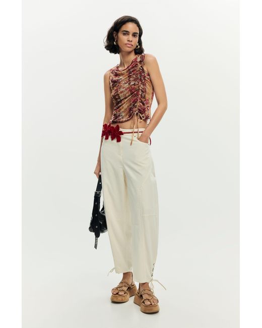 Desigual Red Printed Sleeveless T-Shirt, Polyester