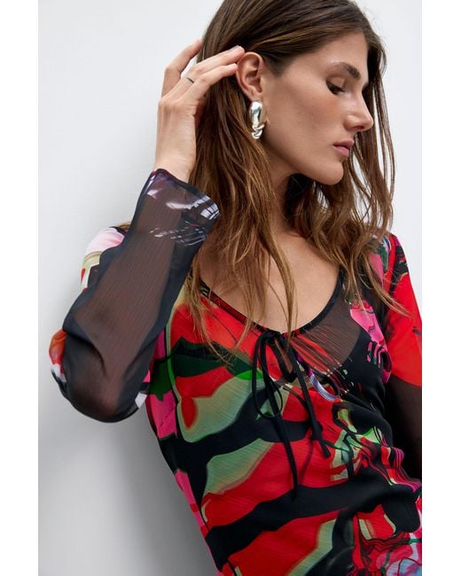 Desigual Red Printed Long-Sleeve Dress M. C. Lacroix, Polyester