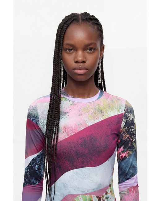 Desigual Red Long-Sleeved Knit Dress, Polyester