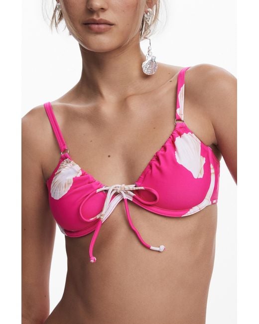 Desigual Pink Fuchsia Shell Bikini Top