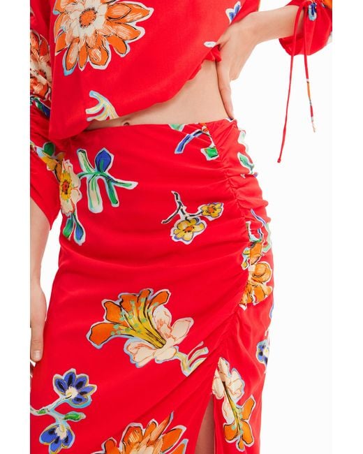 Desigual Gathered Midi Skirt, Viscose