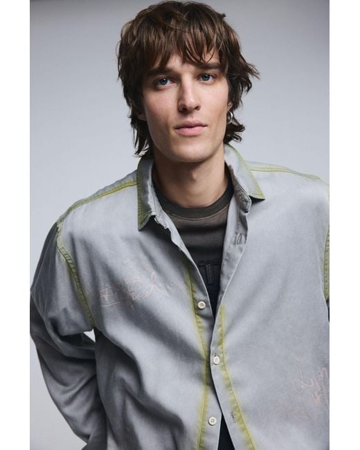 Desigual Gray Shirt Lettering Worn Effect, Lyocell for men