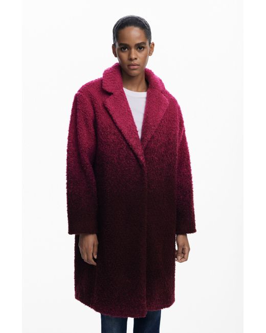 Desigual Red Gradient Boucle Coat