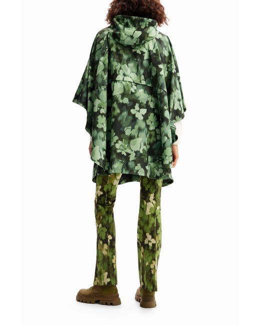 Desigual Green Hooded Camo Raincoat, Polyester
