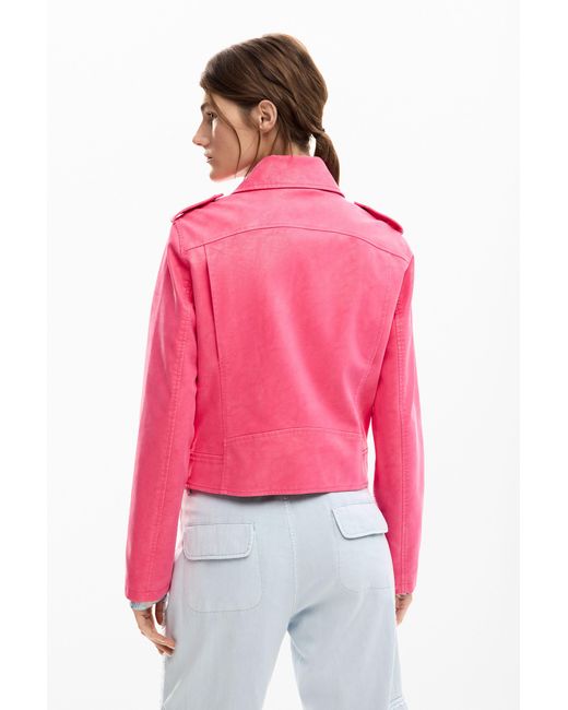 Desigual Red Biker Jacket Leather Effect, Polyurethane