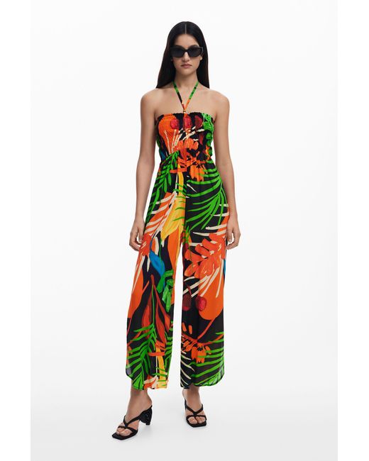 Desigual White Tropical Jumpsuit, Viscose