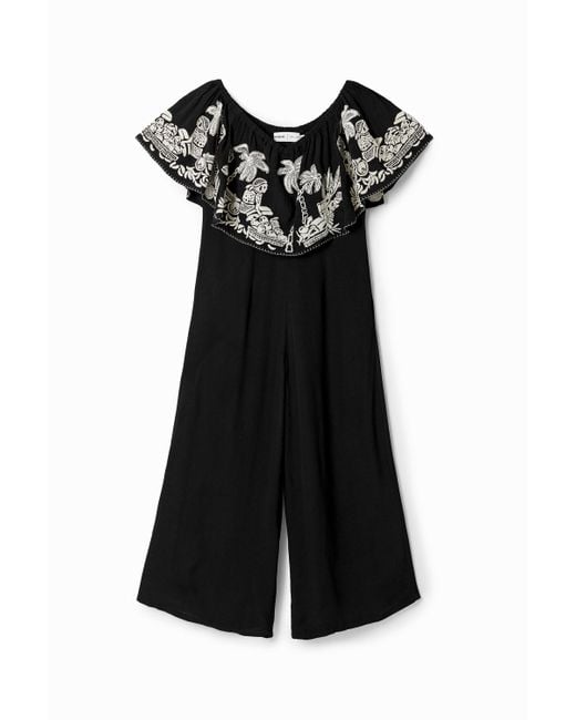 Desigual Black Stella Jean Palm Midi Jumpsuit