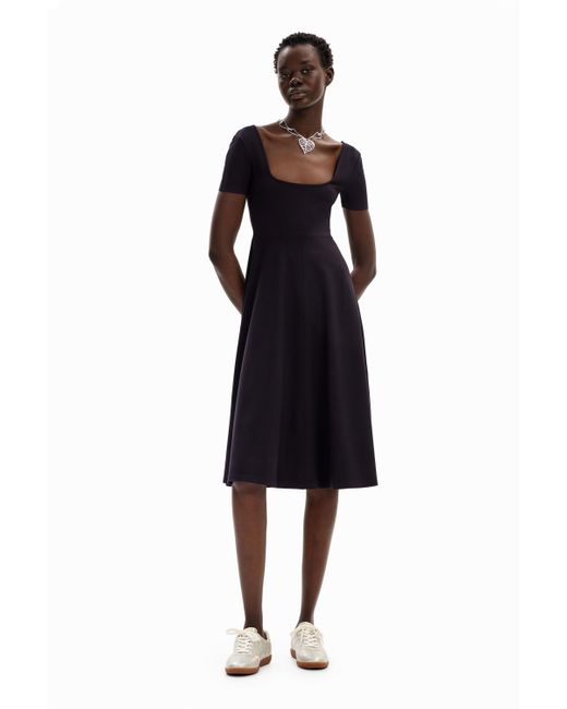 Desigual Black Short-sleeved Solid-coloured Midi Dress