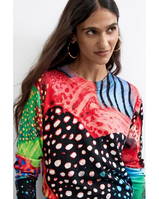 Desigual Red Printed Colors Sweater