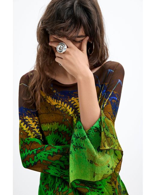 Desigual Green Asymmetric Printed Blouse M. C. Lacroix, Viscose