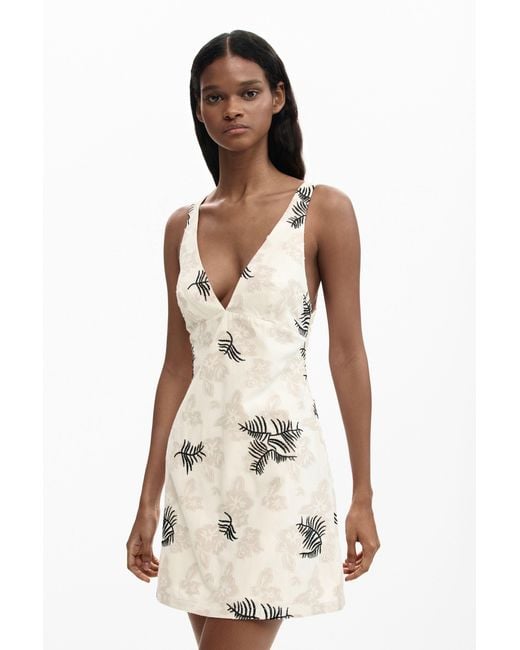 Desigual Embroidered Strap Dress With Branches in Natural | Lyst
