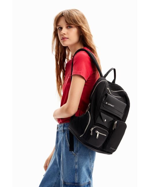 Desigual Large Nylon Pockets Backpack in Black Lyst