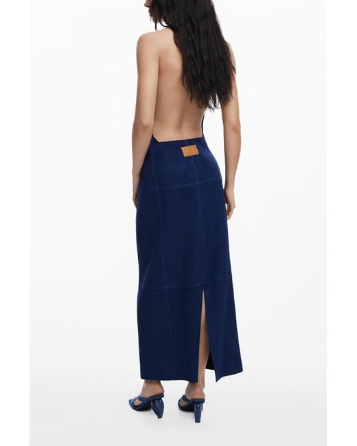 Desigual Blue Open-Back Suede Dress, Polyester