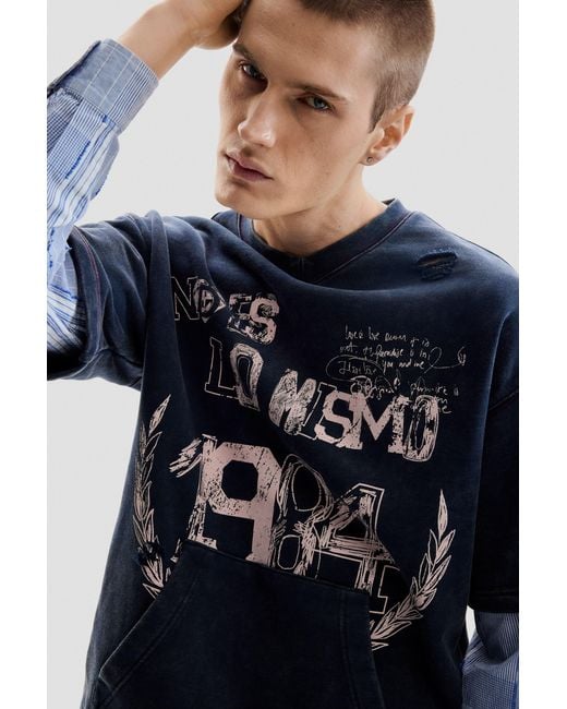 Desigual Blue Printed Long-Sleeve Sweatshirt, Cotton for men