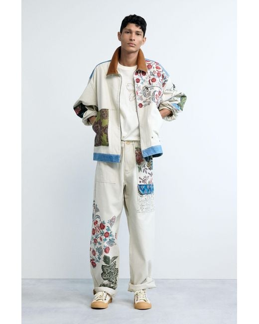 Desigual White Patchwork Coat, Cotton for men