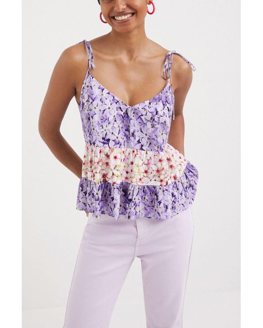 Desigual Purple Floral Strap Top, Viscose