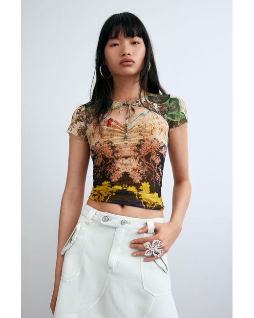 Desigual Blue Printed Tulle Top, Polyester