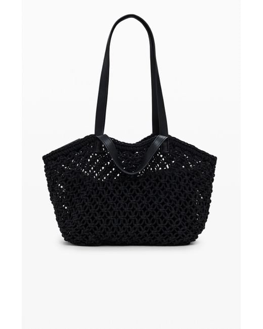Desigual Black Large Crochet Shopper Bag