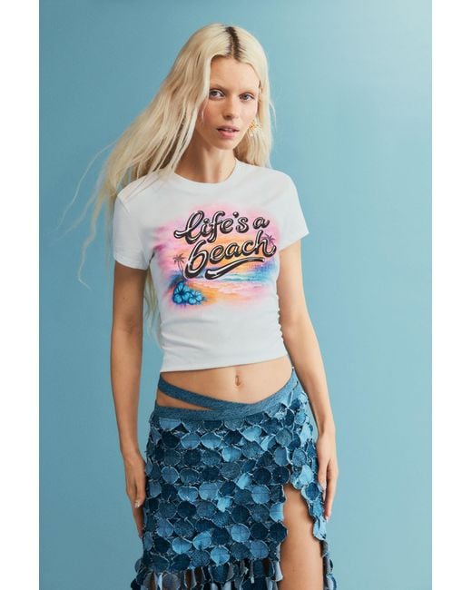 Desigual Blue Printed Cotton T-Shirt, Cotton