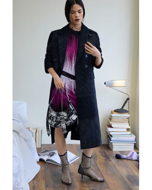 Desigual Blue Textured Coat, Polyester