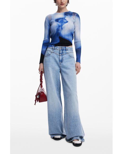 Desigual Blue Long Sleeve Kiss T-Shirt