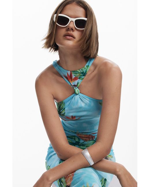 Desigual Blue Tropical Dress, Polyester