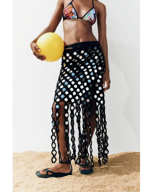 Desigual White Crochet Pareo With Sequins
