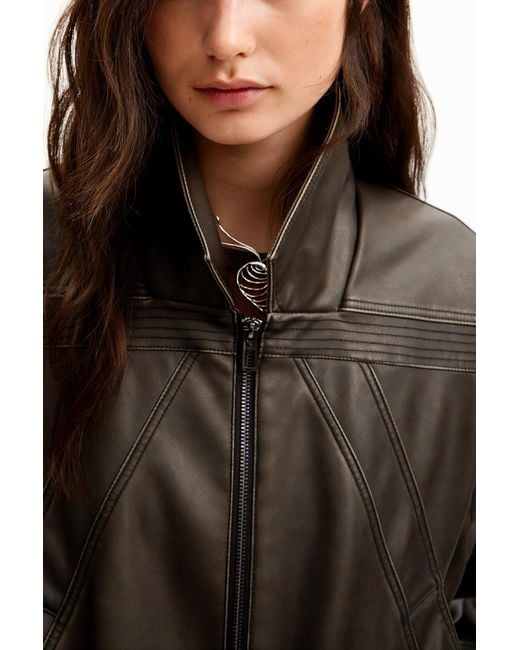 Desigual Black Leather-Effect Detachable Sleeve Jacket, Polyurethane