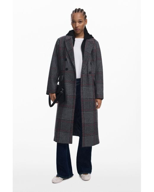 Desigual Blue Tartanmantel Mit Kapuze, Damen, Schwarz